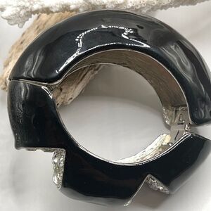 Black & Crystal Inset Dome Hinged Bangle Bracelet